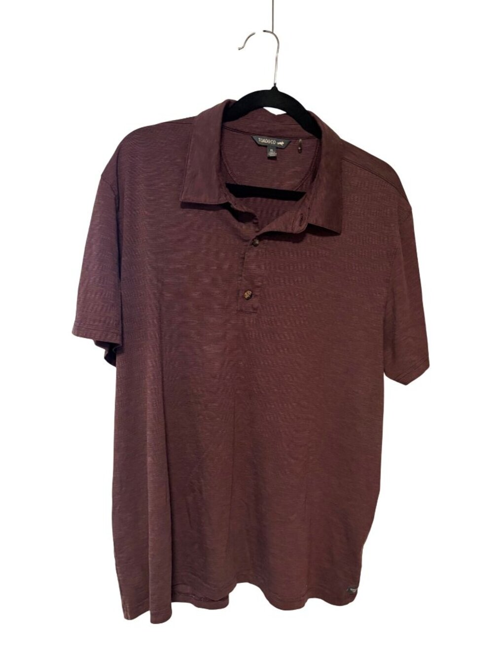 Toad & Co Mens Size XL Burgundy Polo Shirt 1/4 button Pull over Short Sleeve